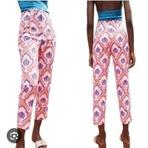 NWT Zara Pink+Purple Retro 70s Vibe Boho Pattern High Waist Slim Fit Pants Sz 2